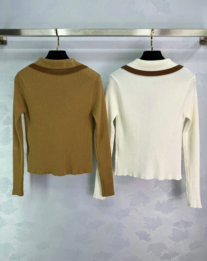 RIBBED ZIP-UP COLLAR SWEATER