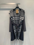 CHECK PANEL BELTED HOODED COAT