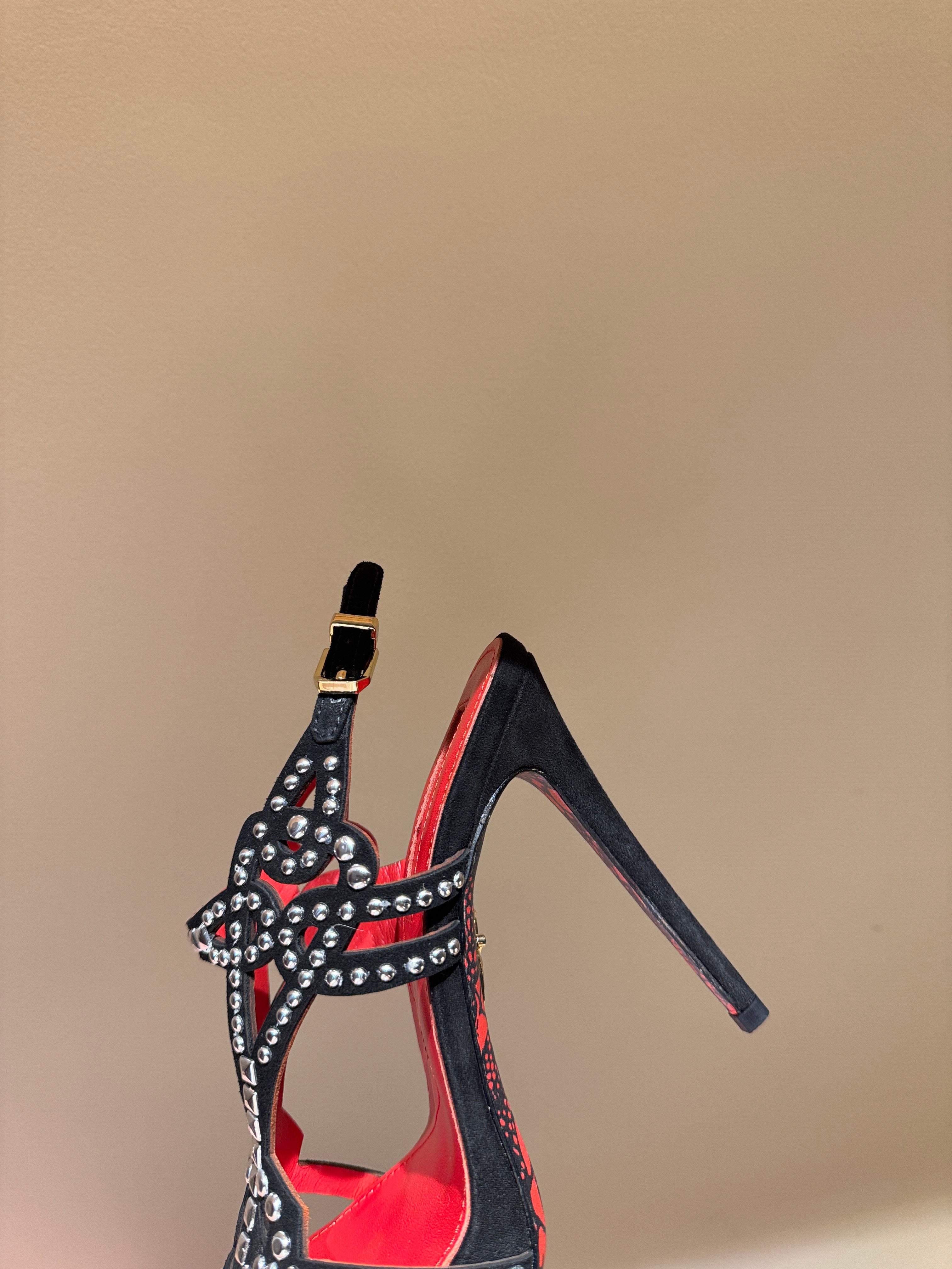 RHINESTONE STRAPPY HEELS – BLACK GLAMOUR EDITION
