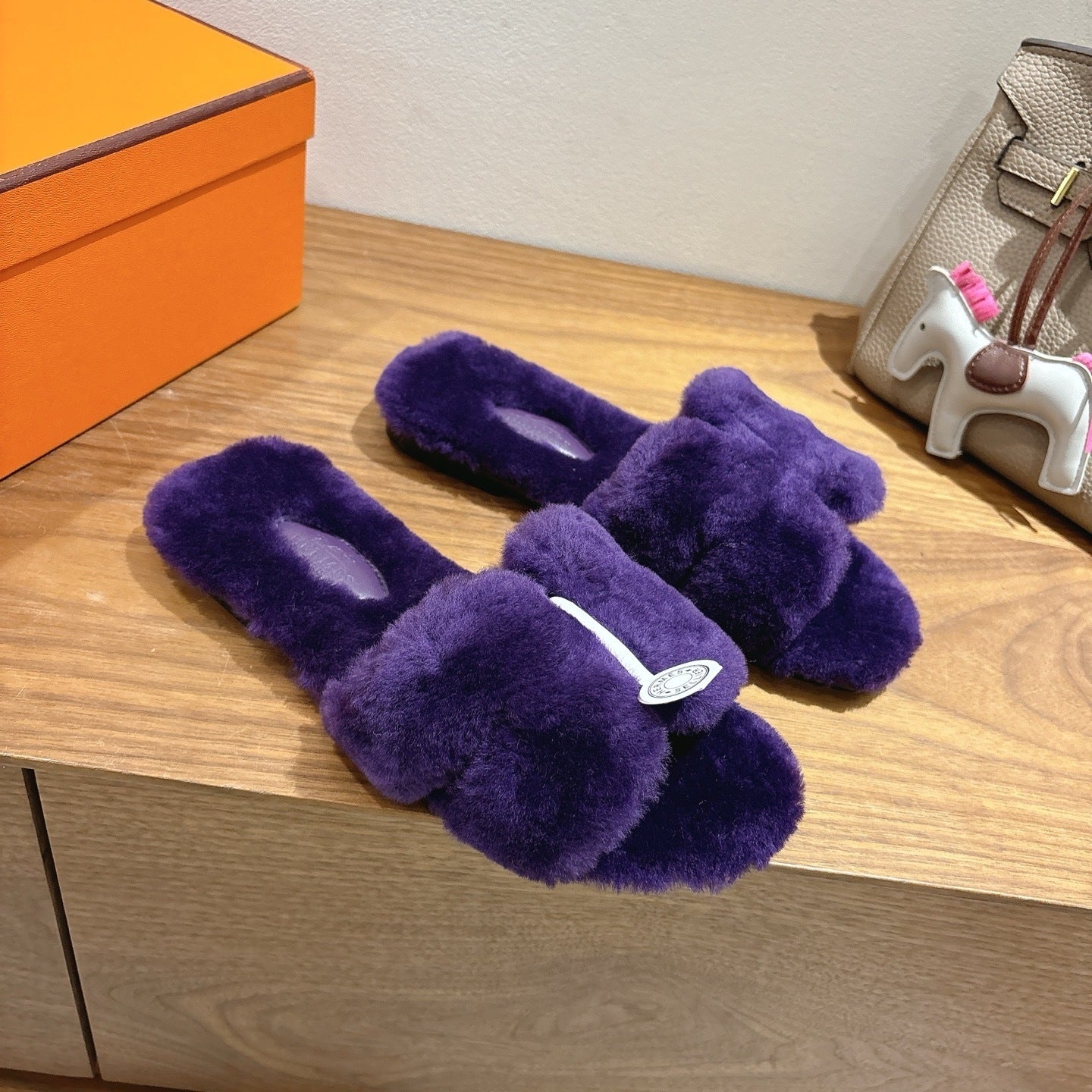 PURPLE FAUX FUR SLIDE SLIPPERS