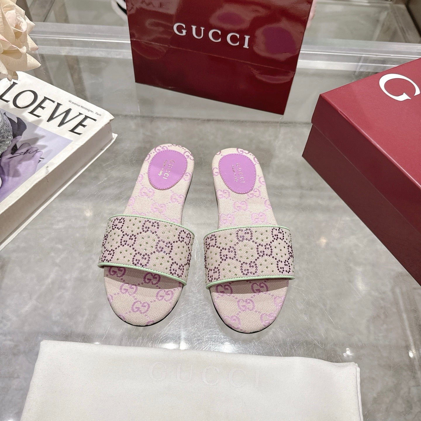 PINK EMBELLISHED SLIDE SANDALS