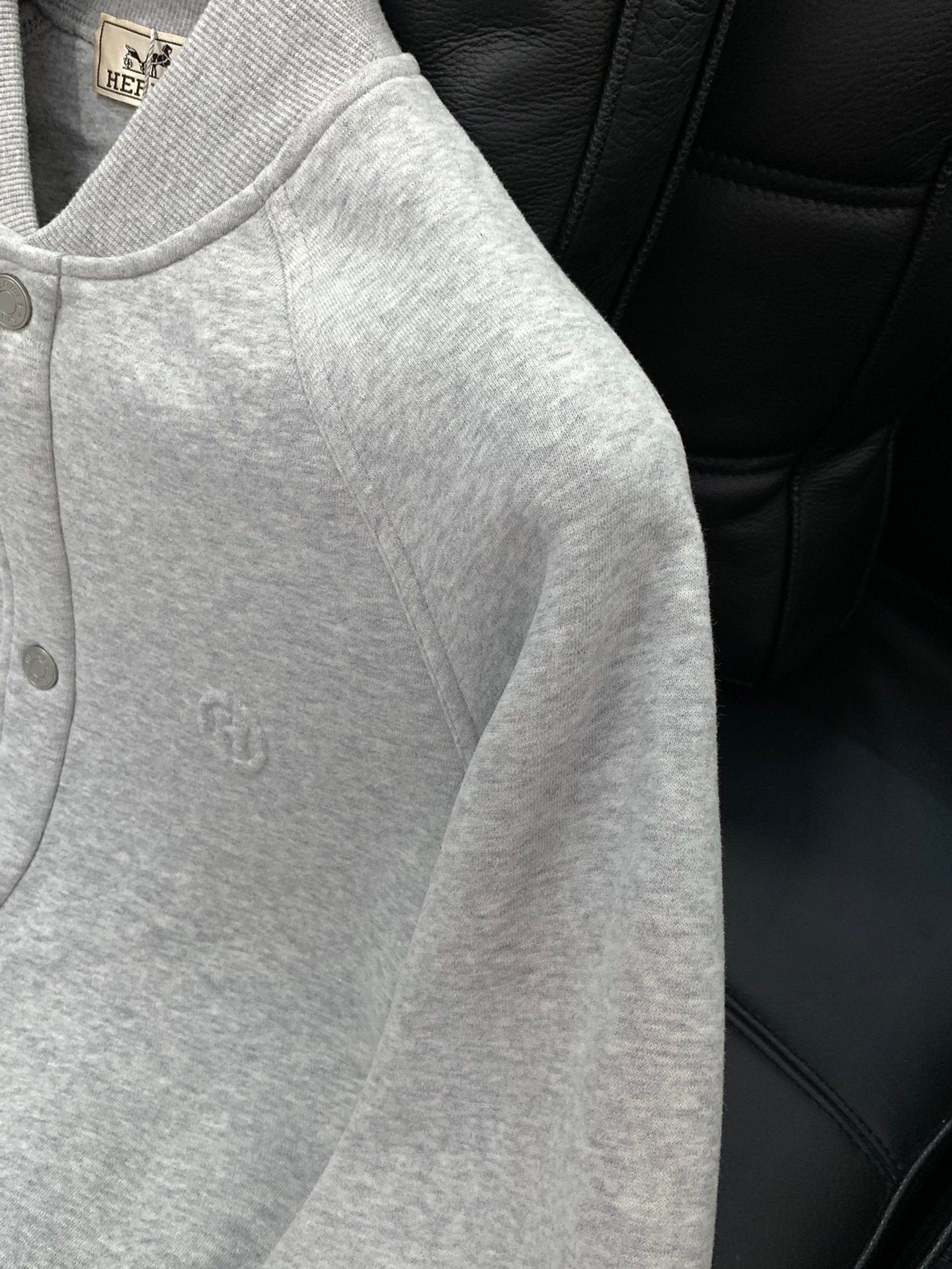 LIGHT GREY BUTTON FRONT SWEAT JACKET WITH ZIP POCKETS