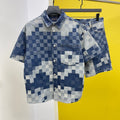 PIXEL CHECK DENIM SET