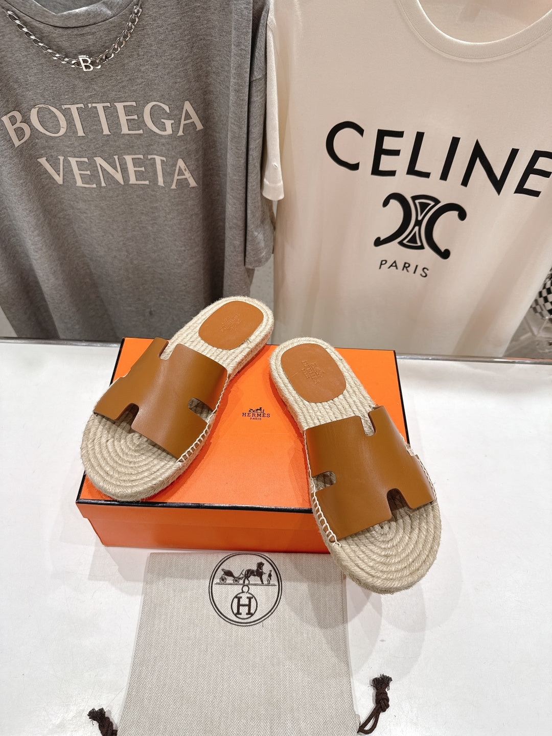 BROWN ESPADRILLE STYLE SLIDE SANDALS