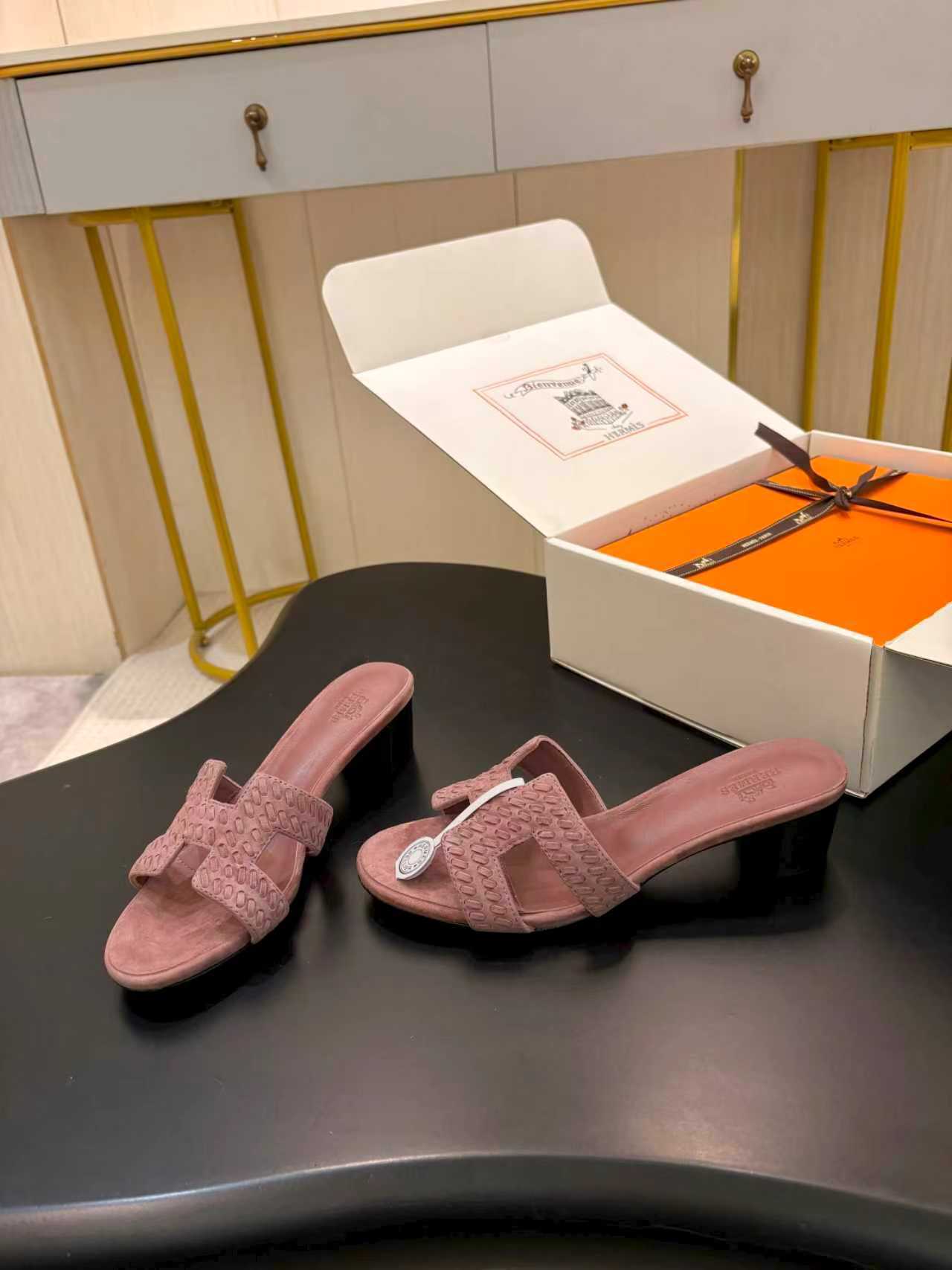 ROSE SUEDE HEELED SLIDE SANDALS