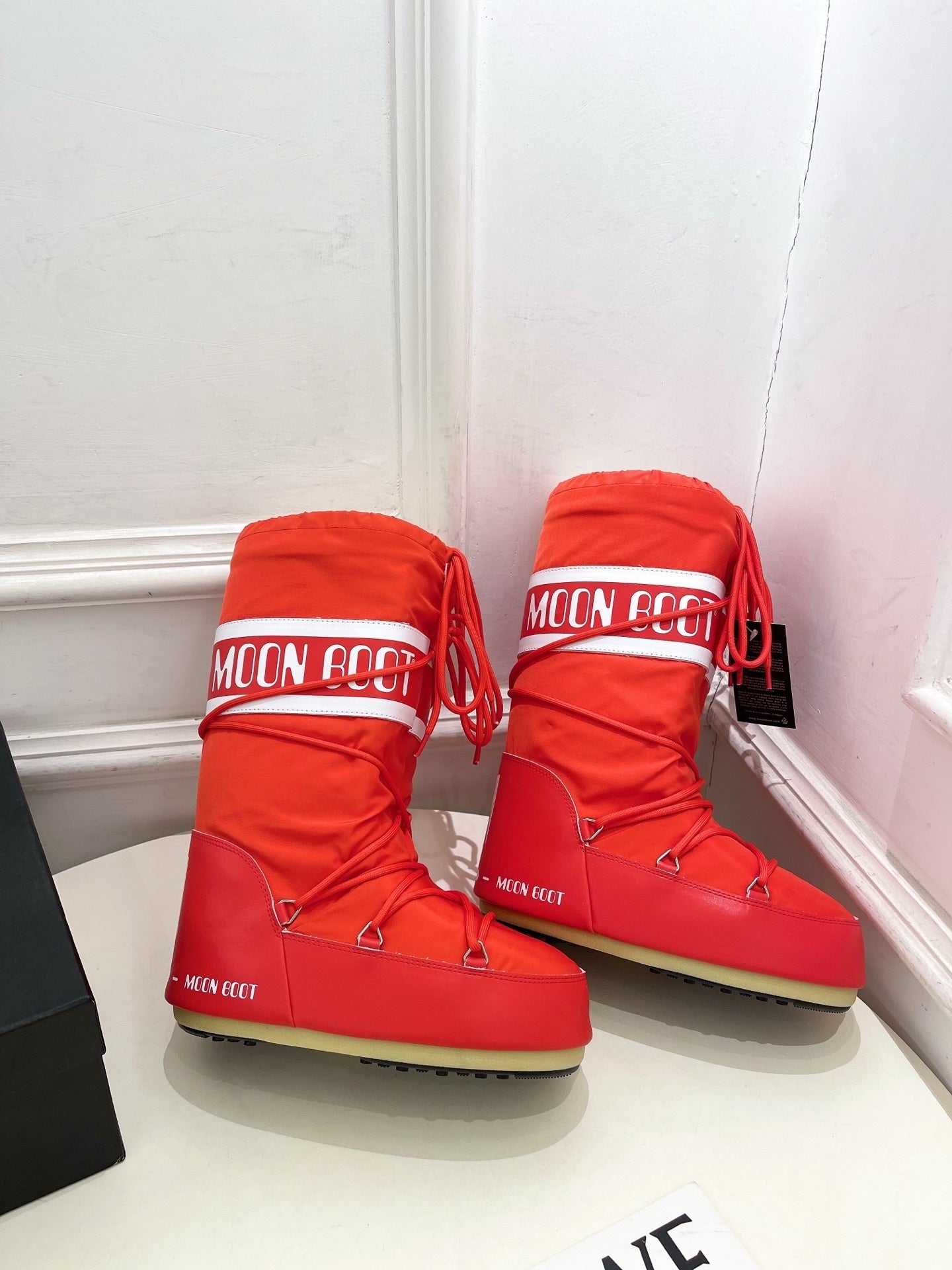 RED PADDED LACE-UP WINTER BOOTS