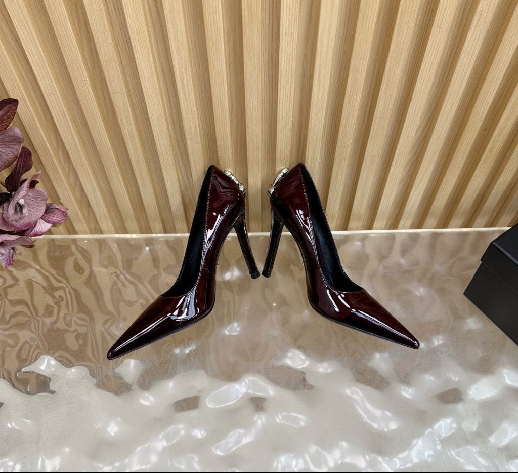 PATENT POINTED-TOE STILETTO PUMPS – DEEP BURGUNDY EDITION