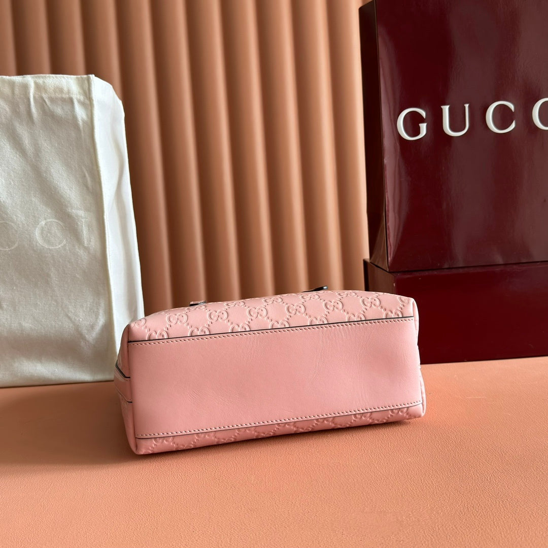BLUSH PINK EMBOSSED LEATHER MINI TOTE SHOULDER BAG WITH GOLD HARDWARE