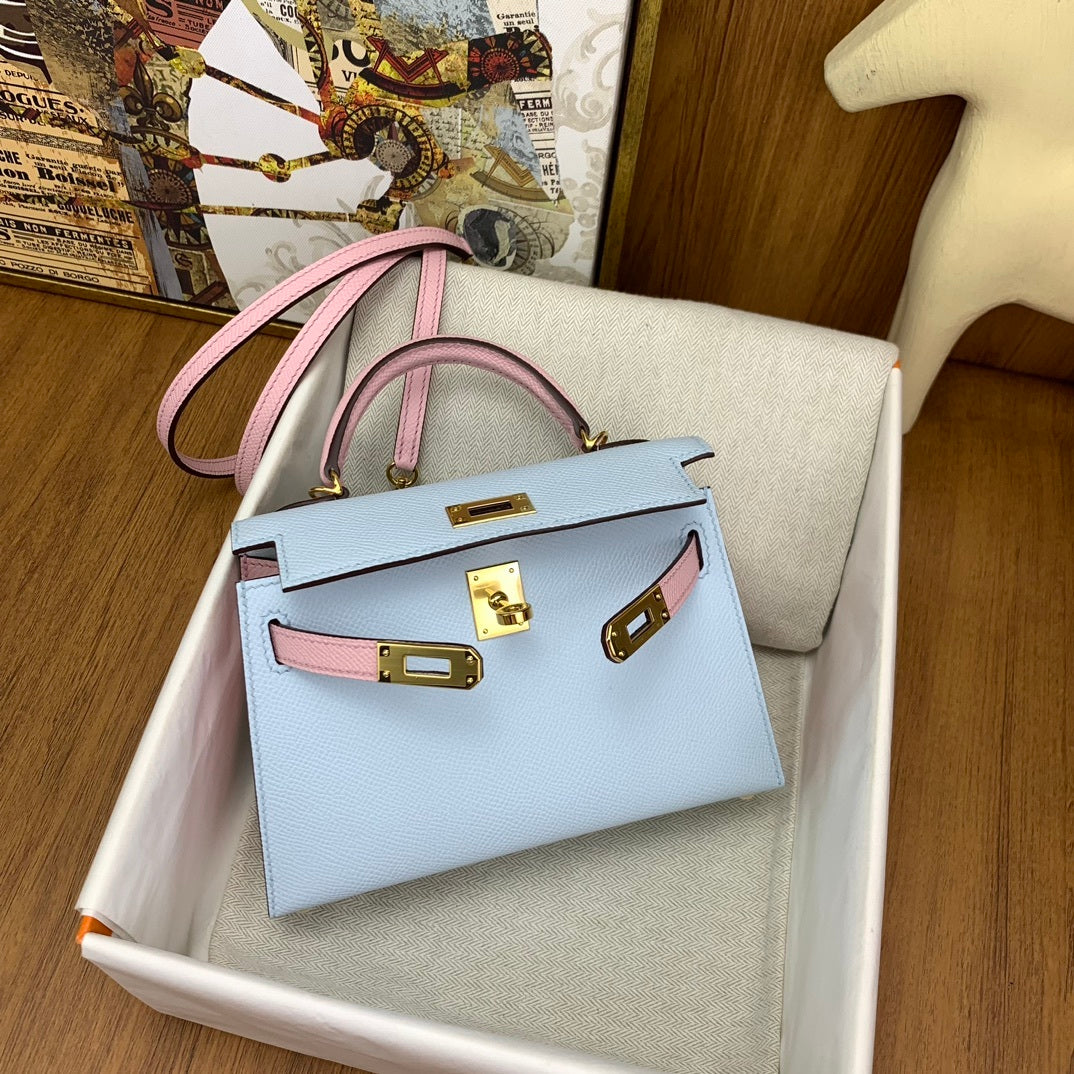 LUXURY MINI BLUE & PINK LEATHER CROSSBODY BAG