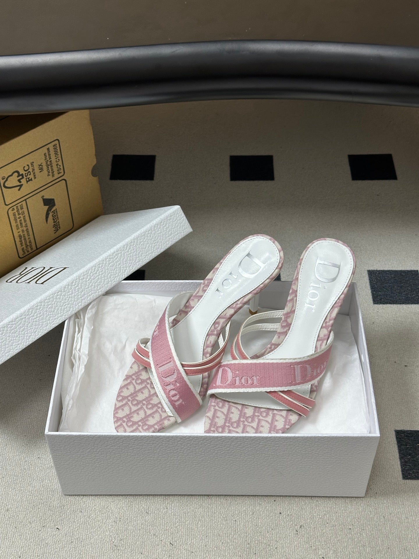 PINK MONOGRAM CANVAS LOGO STRAP HEEL SANDALS