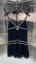 HALTER STRAP CONTRAST KNIT MINI DRESS
