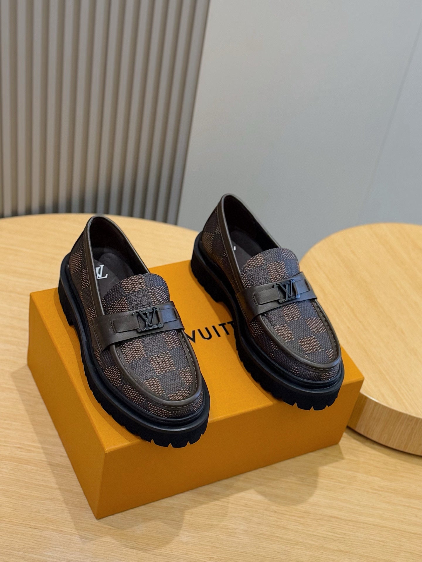 BROWN DAMIER CHUNKY SOLE LOAFERS