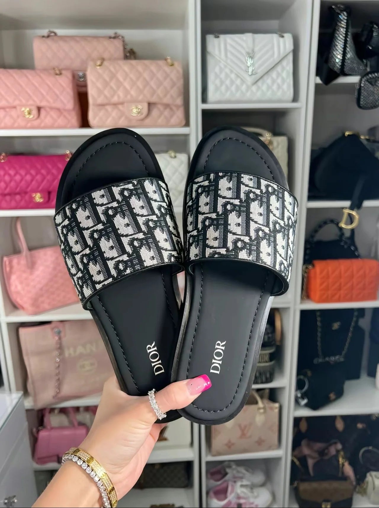 MONOGRAM CANVAS SLIDE SANDALS