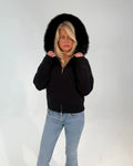 FUR HOODED KNIT ZIPPER
