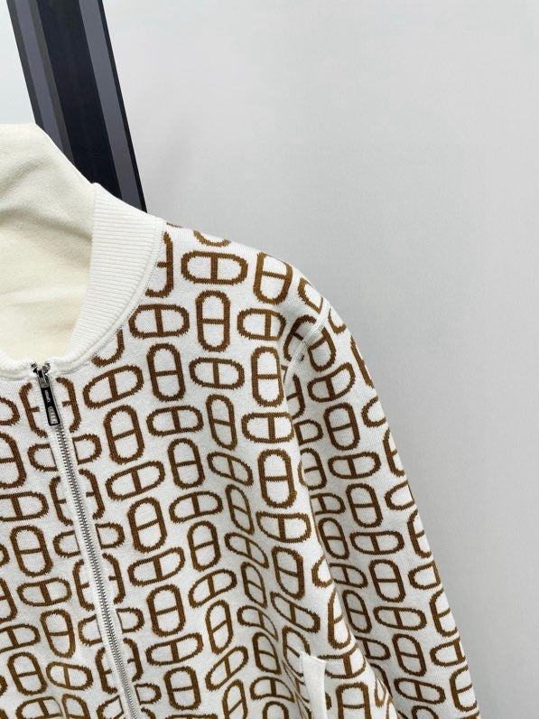 GEOMETRIC PRINT ZIP CARDIGAN