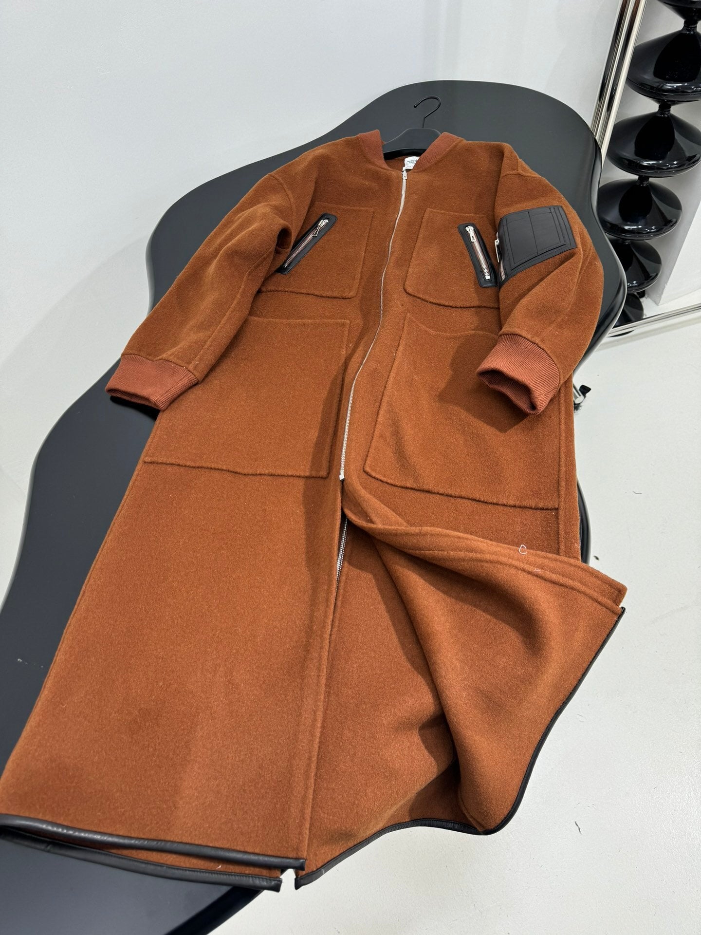 ZIP-FRONT WOOL-BLEND LONG COAT