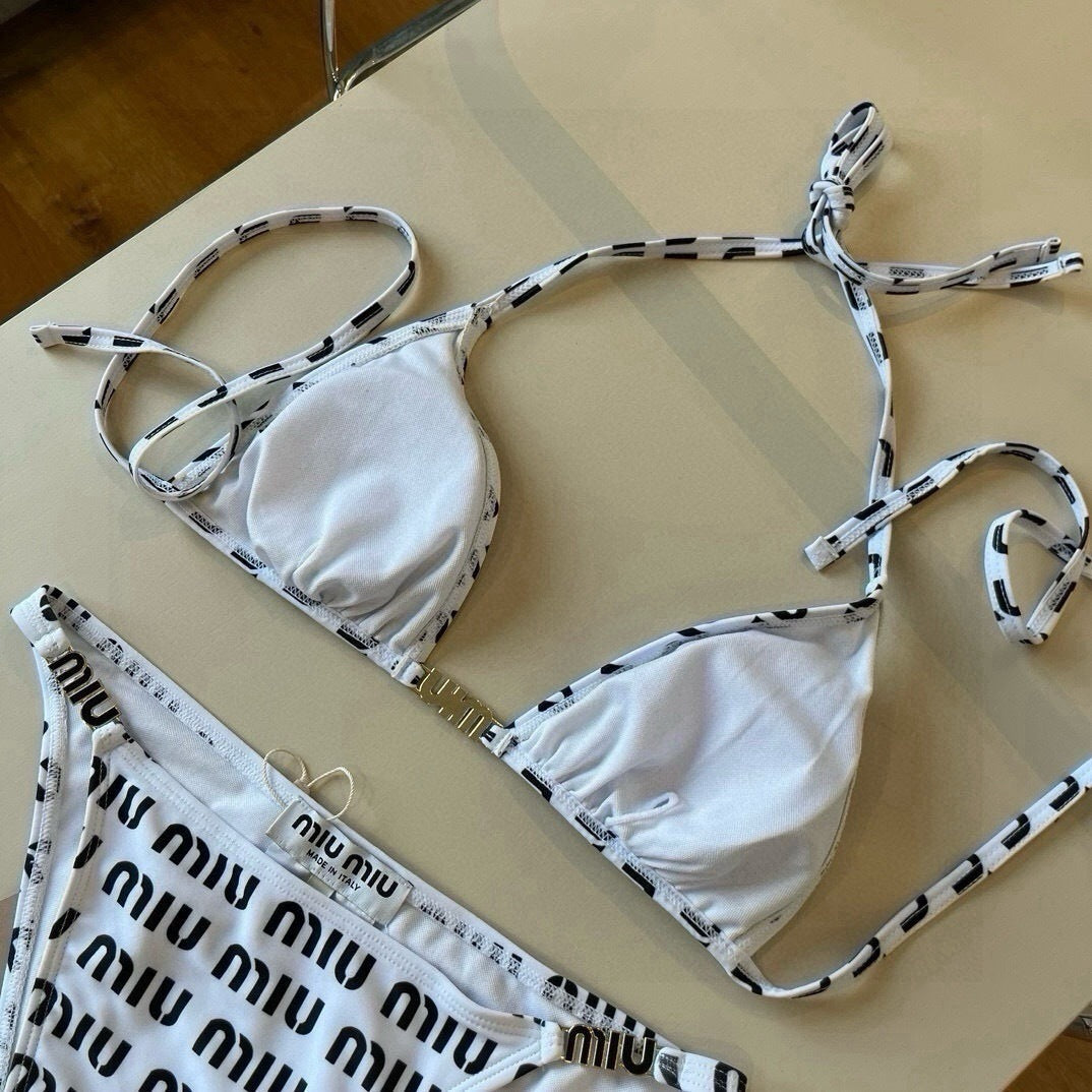 MONOGRAM PRINT STRING BIKINI SET