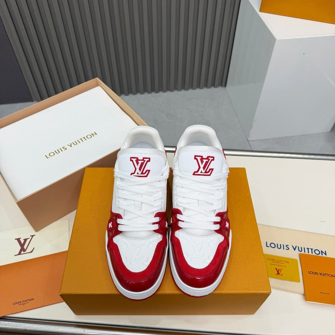 WHITE & RED LOW-TOP SNEAKERS WITH CONTRAST TRIM