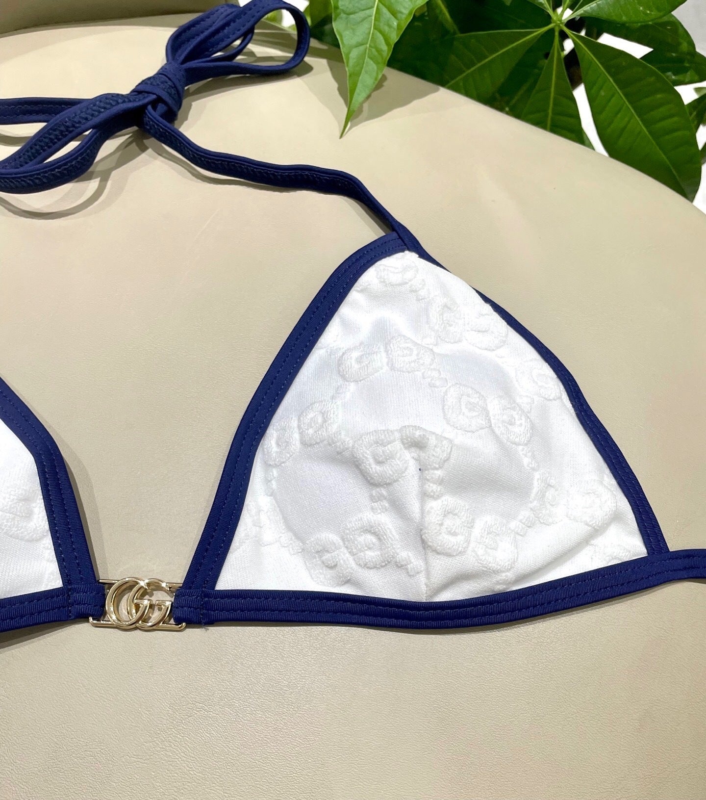CONTRAST TRIM MONOGRAM STRING BIKINI SET