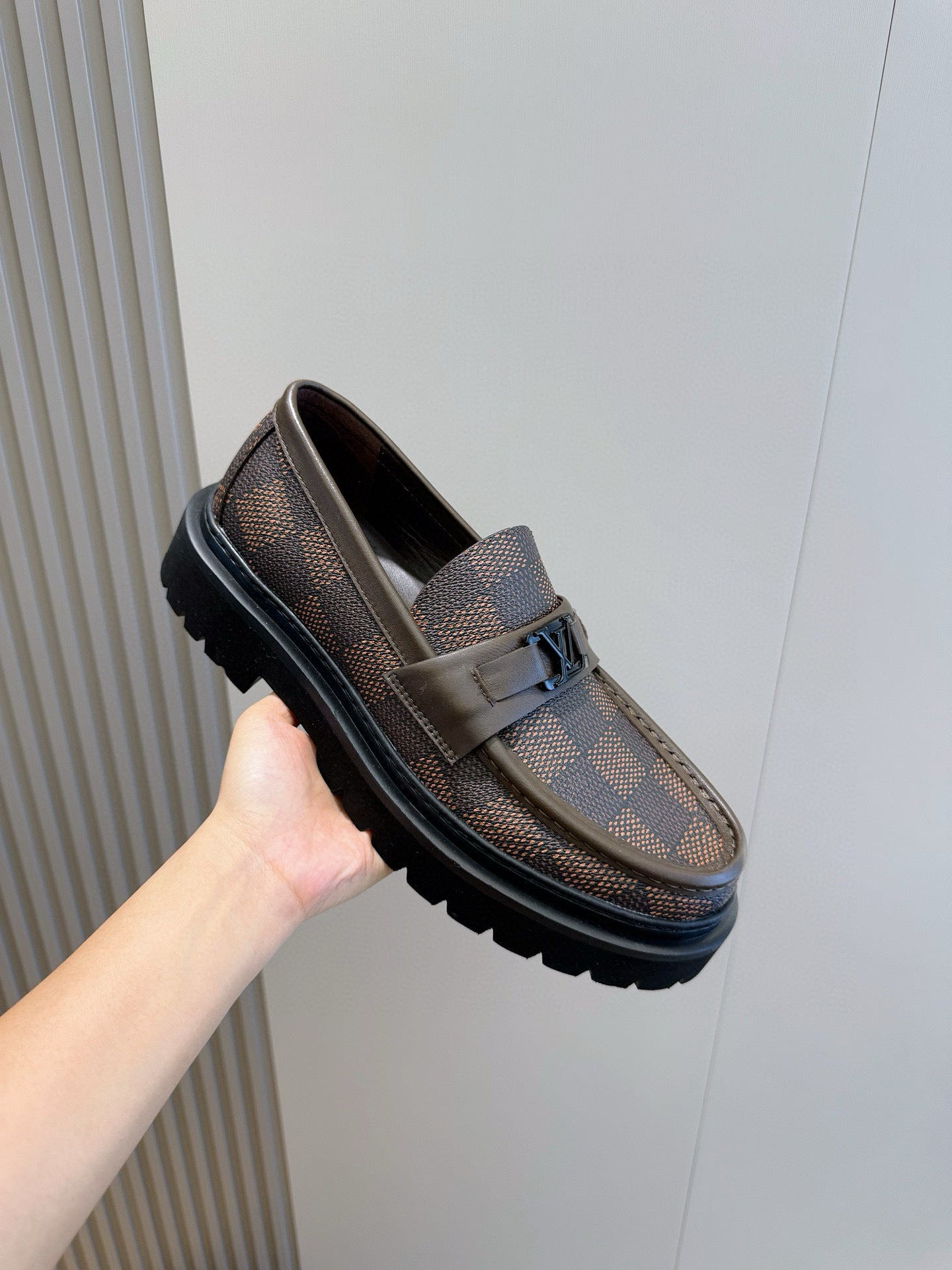BROWN DAMIER CHUNKY SOLE LOAFERS