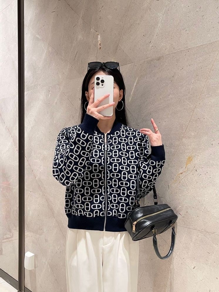 MONOGRAM PATTERN ZIP KNIT JACKET