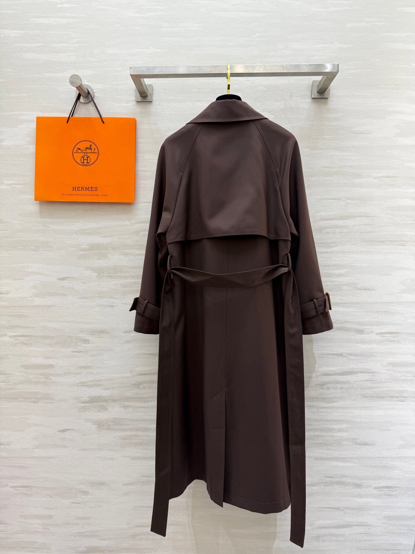 BELTED LONG TRENCH COAT WITH ASYMMETRIC FRONT DETAIL