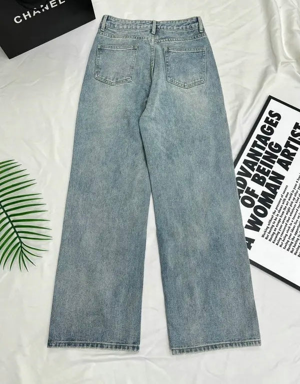 MULTI-COLOR LOGO EMBROIDERED STRAIGHT LEG JEANS
