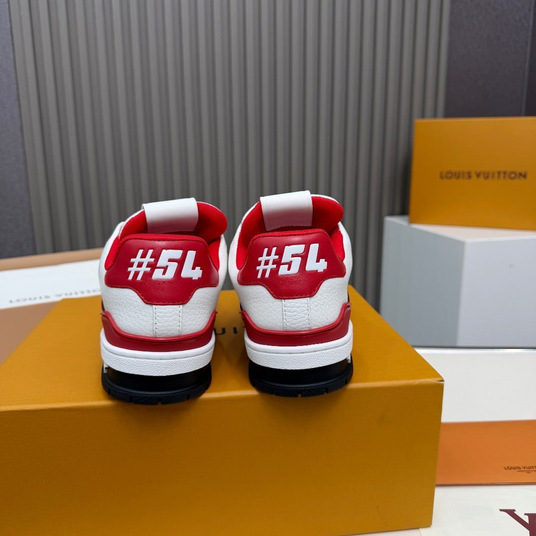 RED & WHITE LOW-TOP STATEMENT SNEAKERS