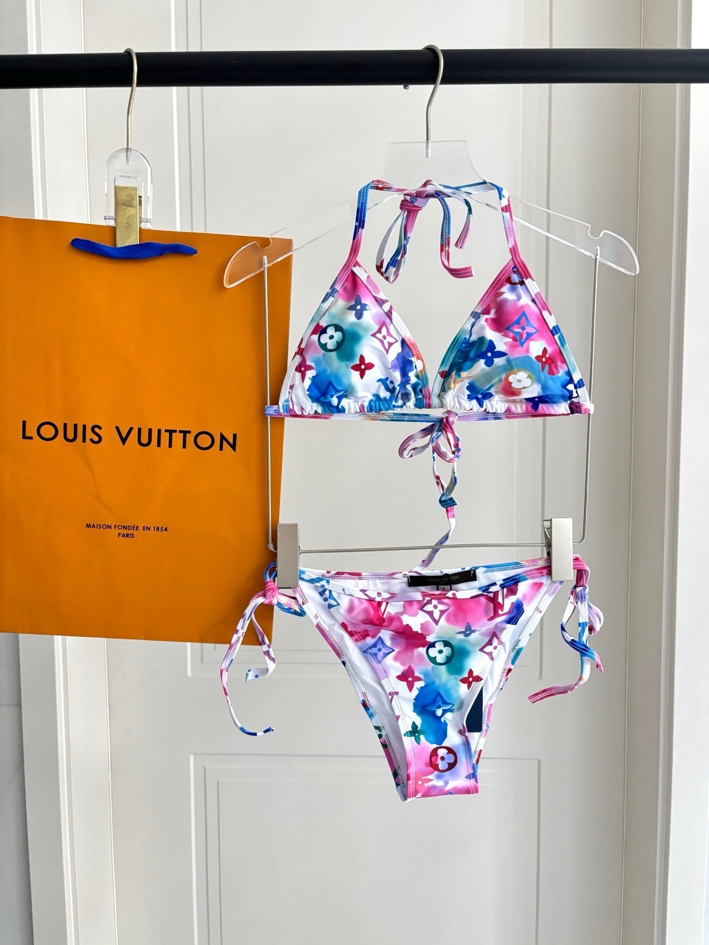 MULTICOLOR FLORAL MONOGRAM STRING BIKINI SET