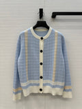SOFT BLUE TEXTURED CARDIGAN WITH CONTRAST BUTTONS