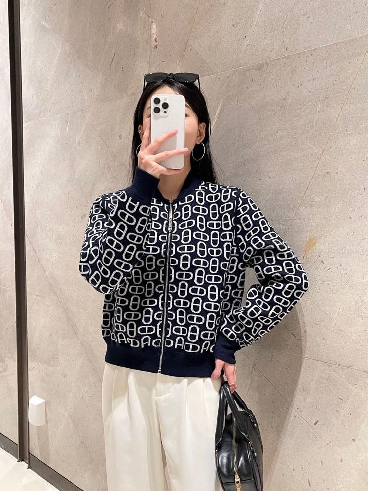 MONOGRAM PATTERN ZIP KNIT JACKET