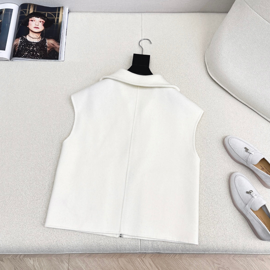 MINIMALIST IVORY ZIP-UP WOOL BLEND VEST