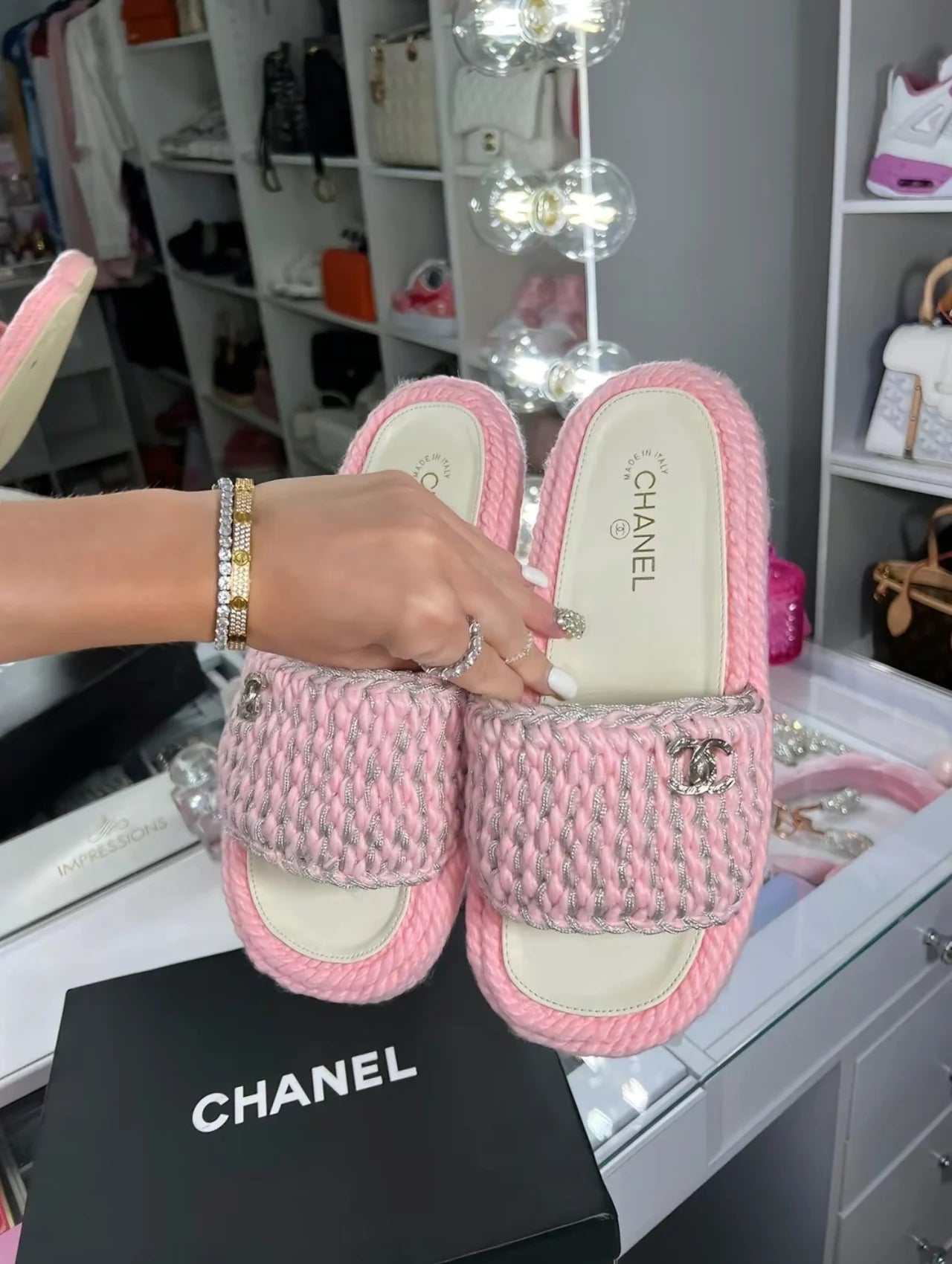PINK BRAIDED PLATFORM SLIDE SANDALS