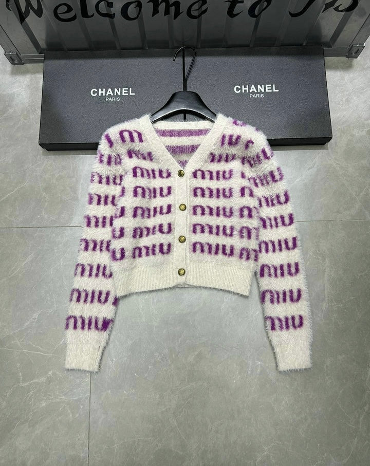 FUZZY LOGO KNIT CARDIGAN