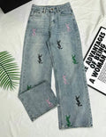 MULTI-COLOR LOGO EMBROIDERED STRAIGHT LEG JEANS