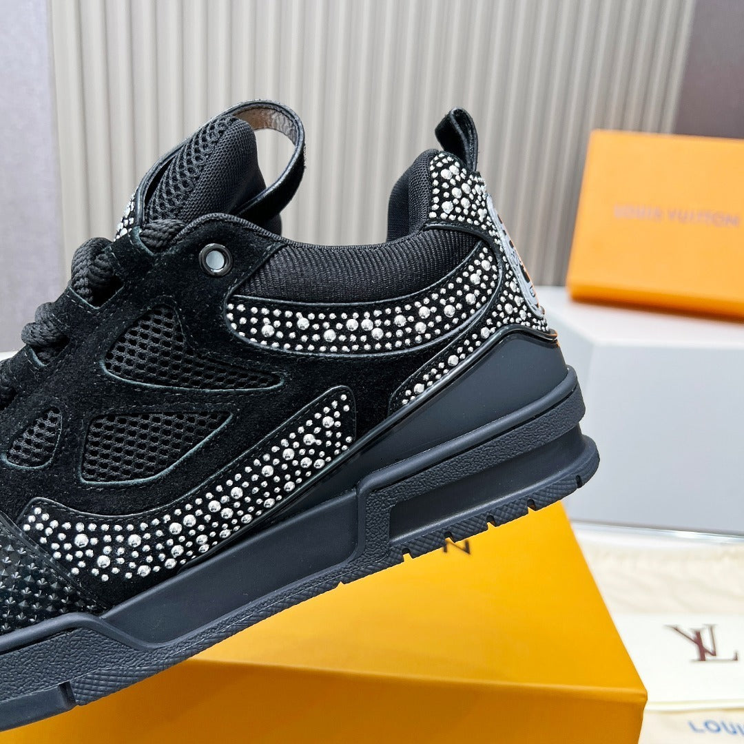 BLACK EMBELLISHED PLATFORM SNEAKERS WITH MESH DETAILS