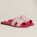 FRAYED CANVAS CUTOUT SLIDE SANDALS