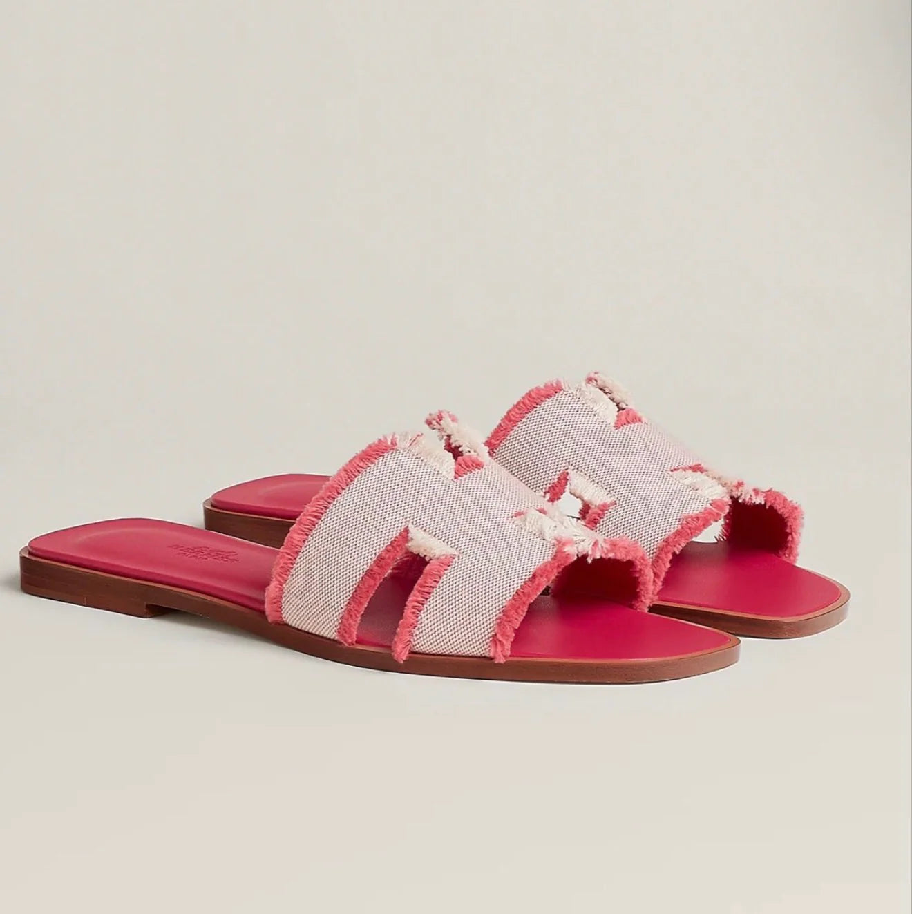 FRAYED CANVAS CUTOUT SLIDE SANDALS