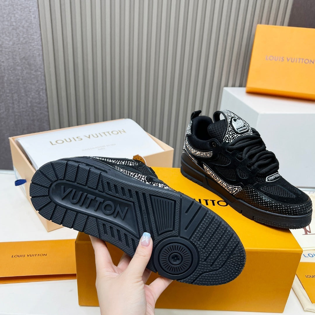 BLACK EMBELLISHED PLATFORM SNEAKERS WITH MESH DETAILS