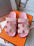 BLUSH SUEDE DOUBLE STRAP COMFORT SLIDES