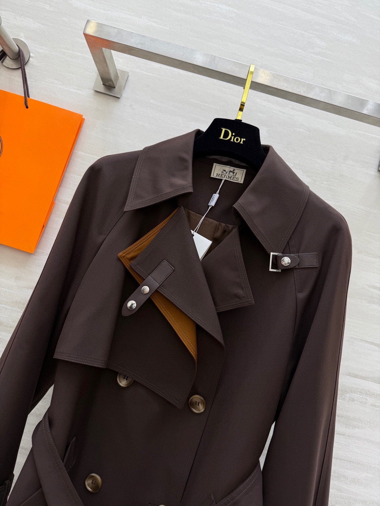 BELTED LONG TRENCH COAT WITH ASYMMETRIC FRONT DETAIL