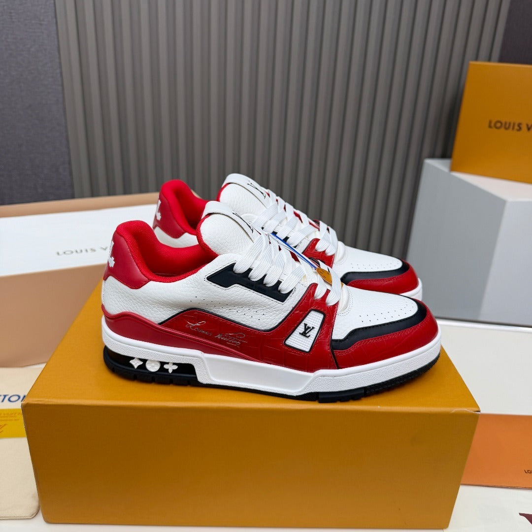 RED & WHITE LOW-TOP STATEMENT SNEAKERS