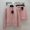 TEXTURED KNIT CARDIGAN AND SKIRT SET