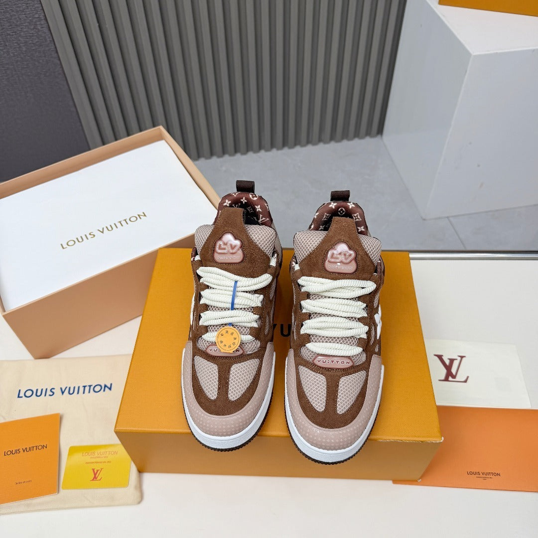 BROWN MESH PLATFORM SNEAKERS WITH CONTRAST PANELS