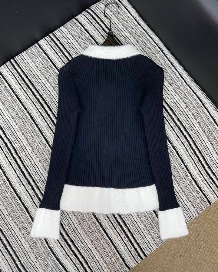 RIBBED KNIT CONTRAST CARDIGAN