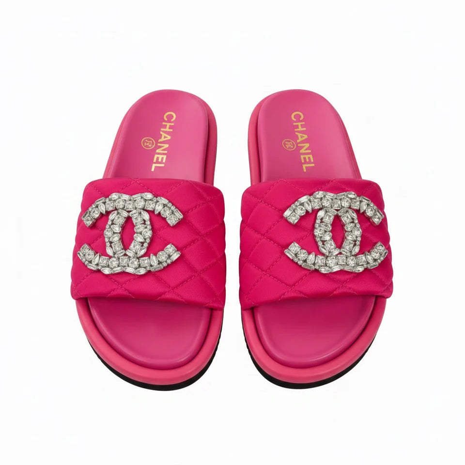 QUILTED GEM SLIDE SANDALS