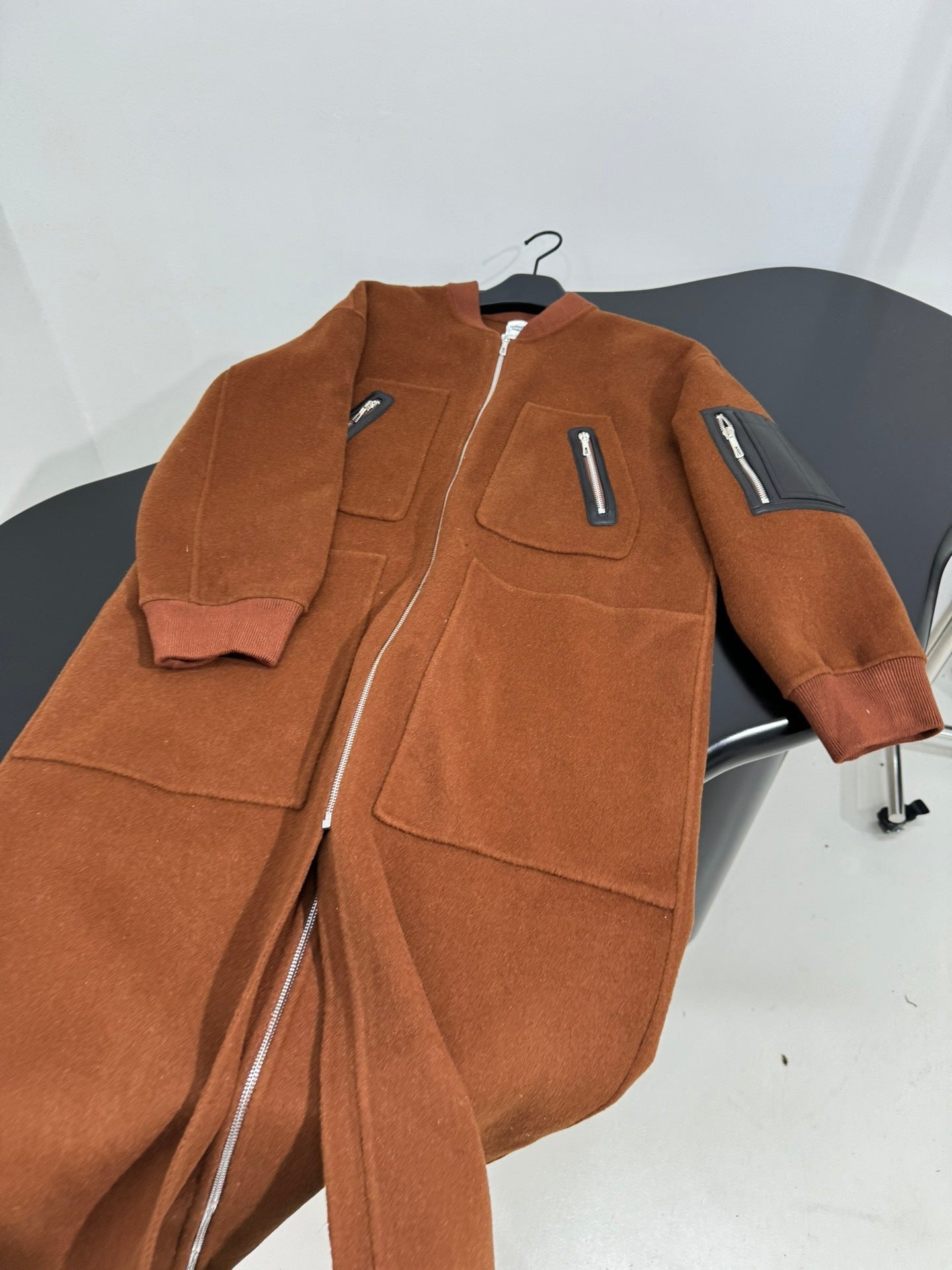 ZIP-FRONT WOOL-BLEND LONG COAT