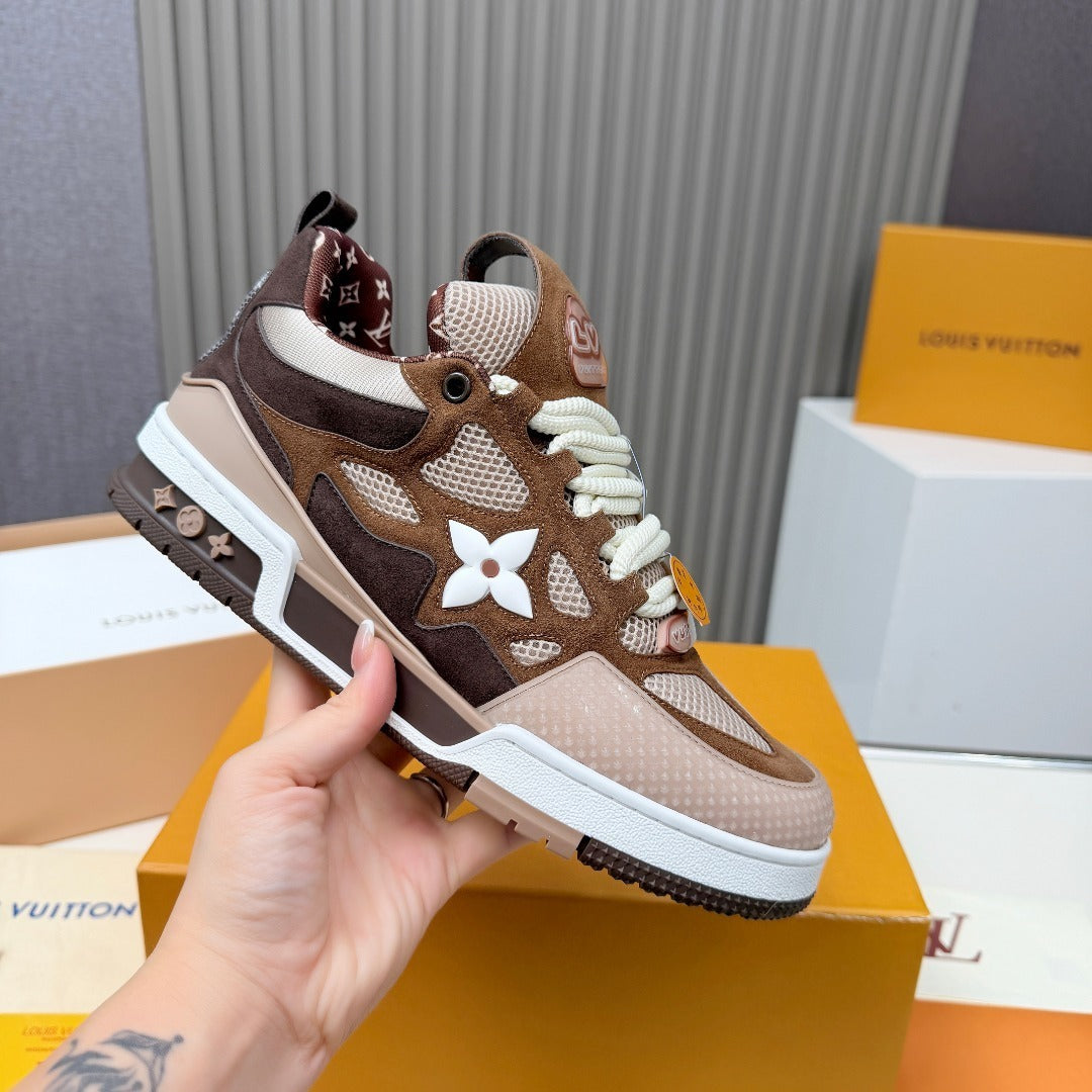 BROWN MESH PLATFORM SNEAKERS WITH CONTRAST PANELS