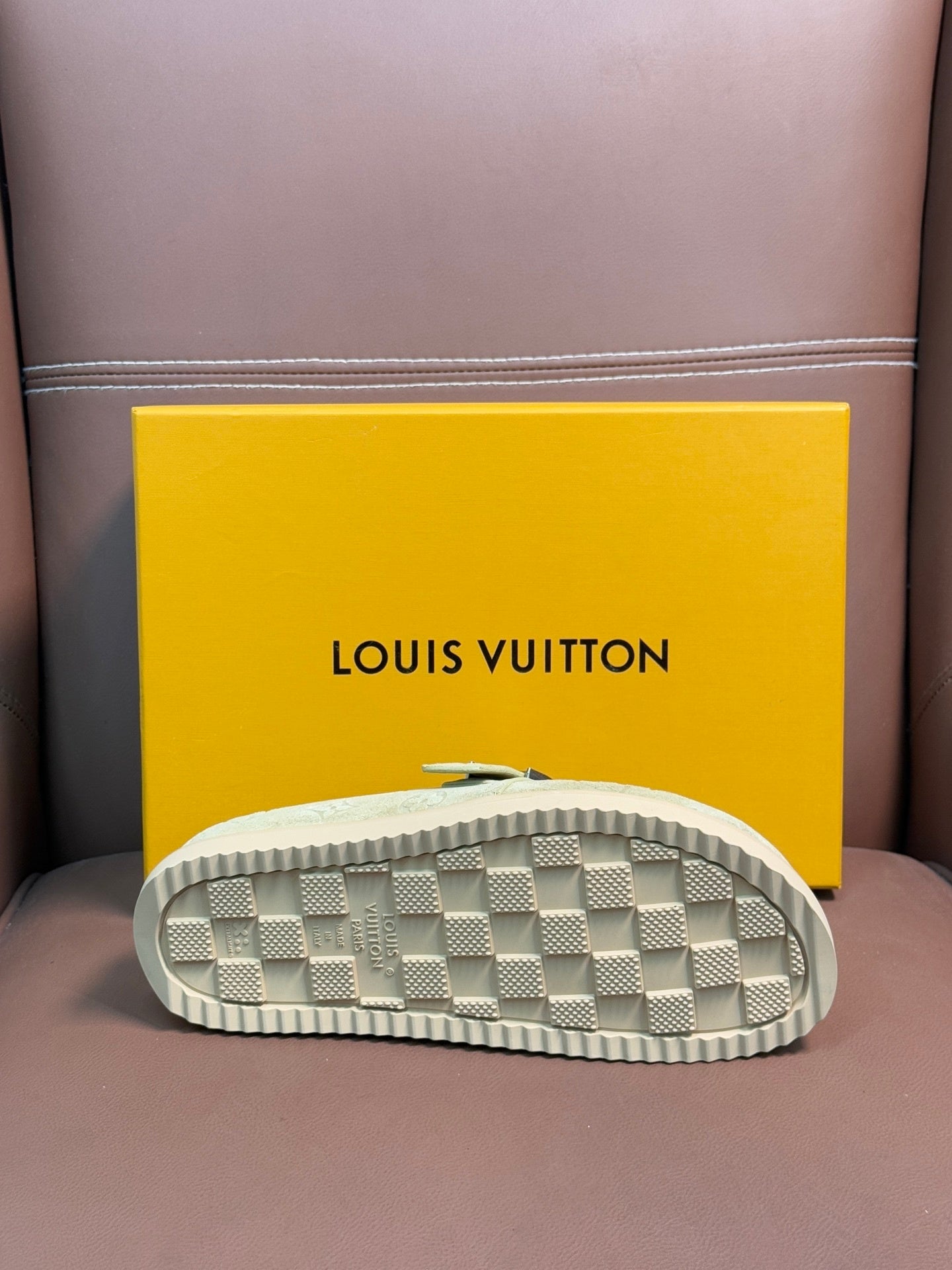 SUEDE MONOGRAM SLIDE CLOGS