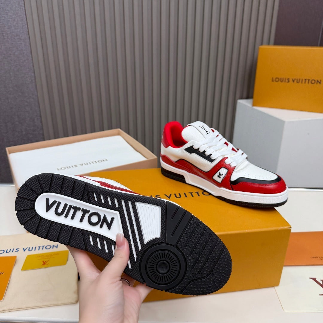 RED & WHITE LOW-TOP STATEMENT SNEAKERS